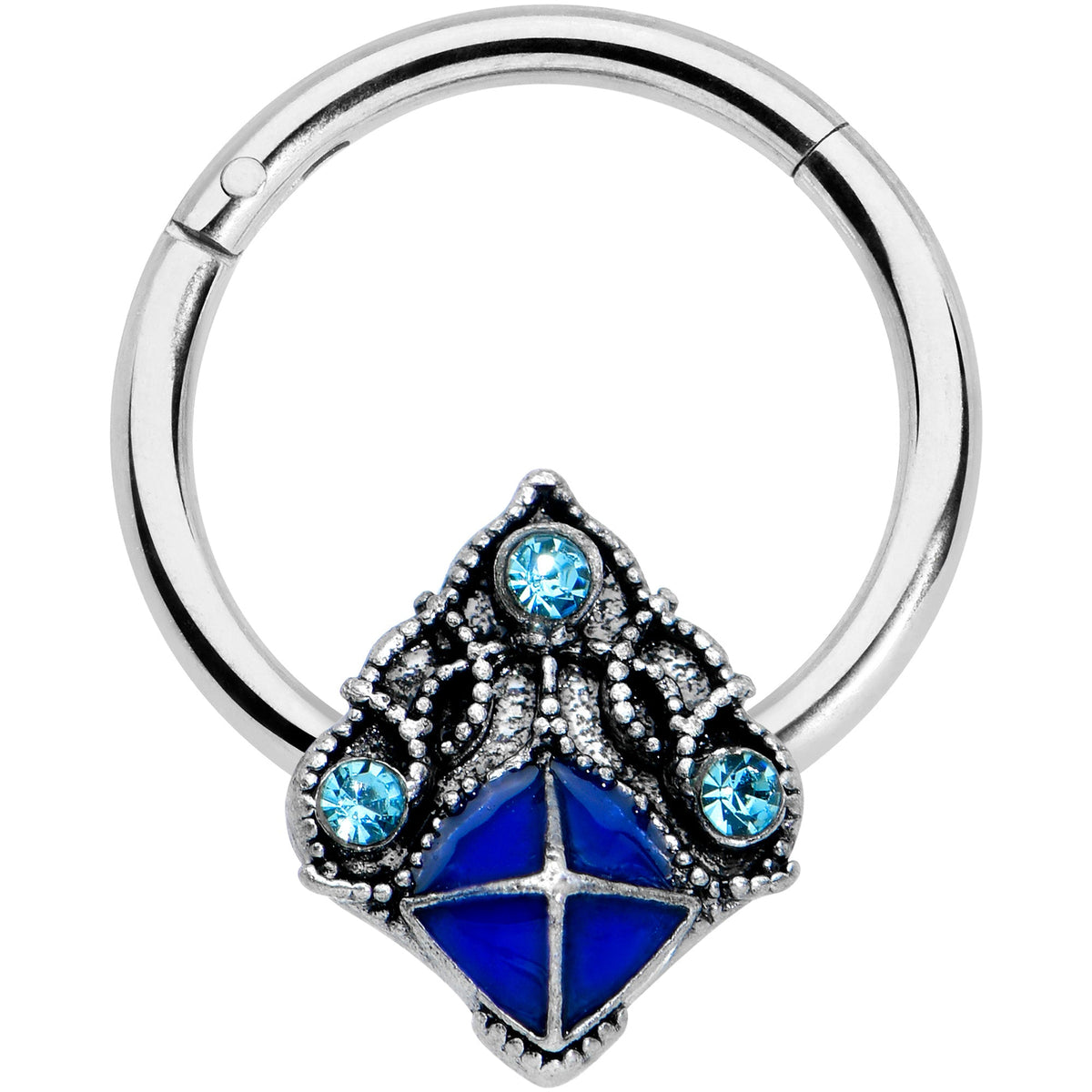 16G 3/8 Blue Gem Rococo Blue Hinged Segment Ring