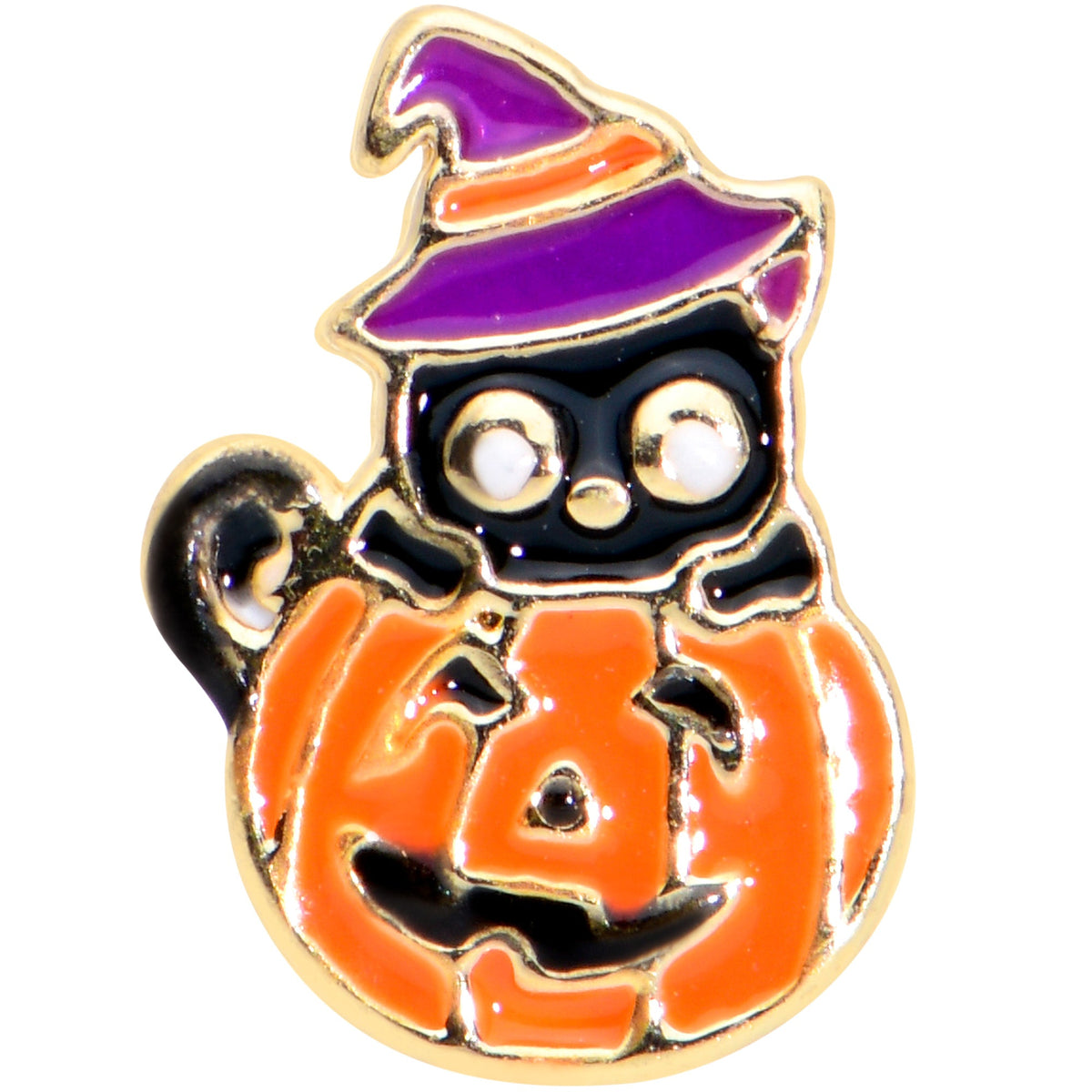 16G 5/16 Gold Tone Pumpkin Black Cat Halloween Labret Tragus