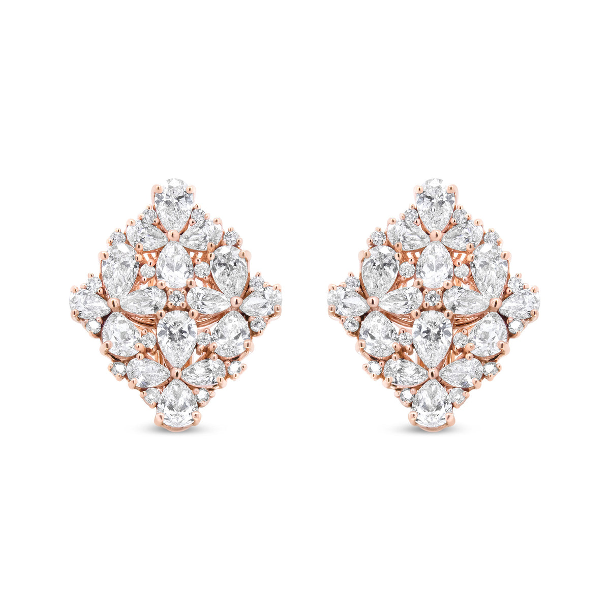 18K Rose Gold 8 1/3 Cttw Pear and Round Diamond Floral Cluster Omega Earrings (F-G Color, VS1-VS2 Clarity)