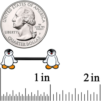 14G 9/16 Black Baby Penguin Barbell Nipple Ring Set