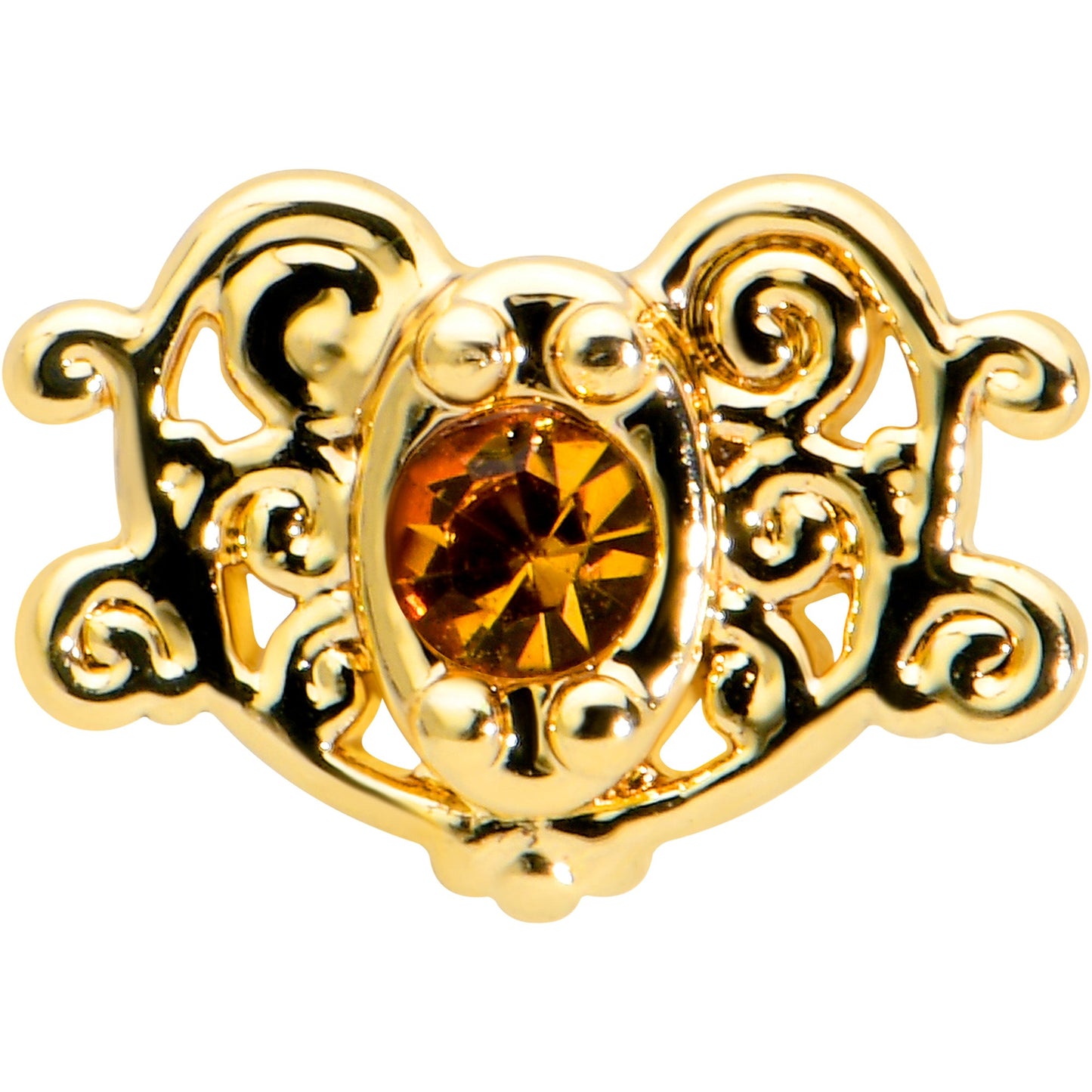 20G 1/4 Yellow Gem Gold Tone Duet Scroll Nose Bone