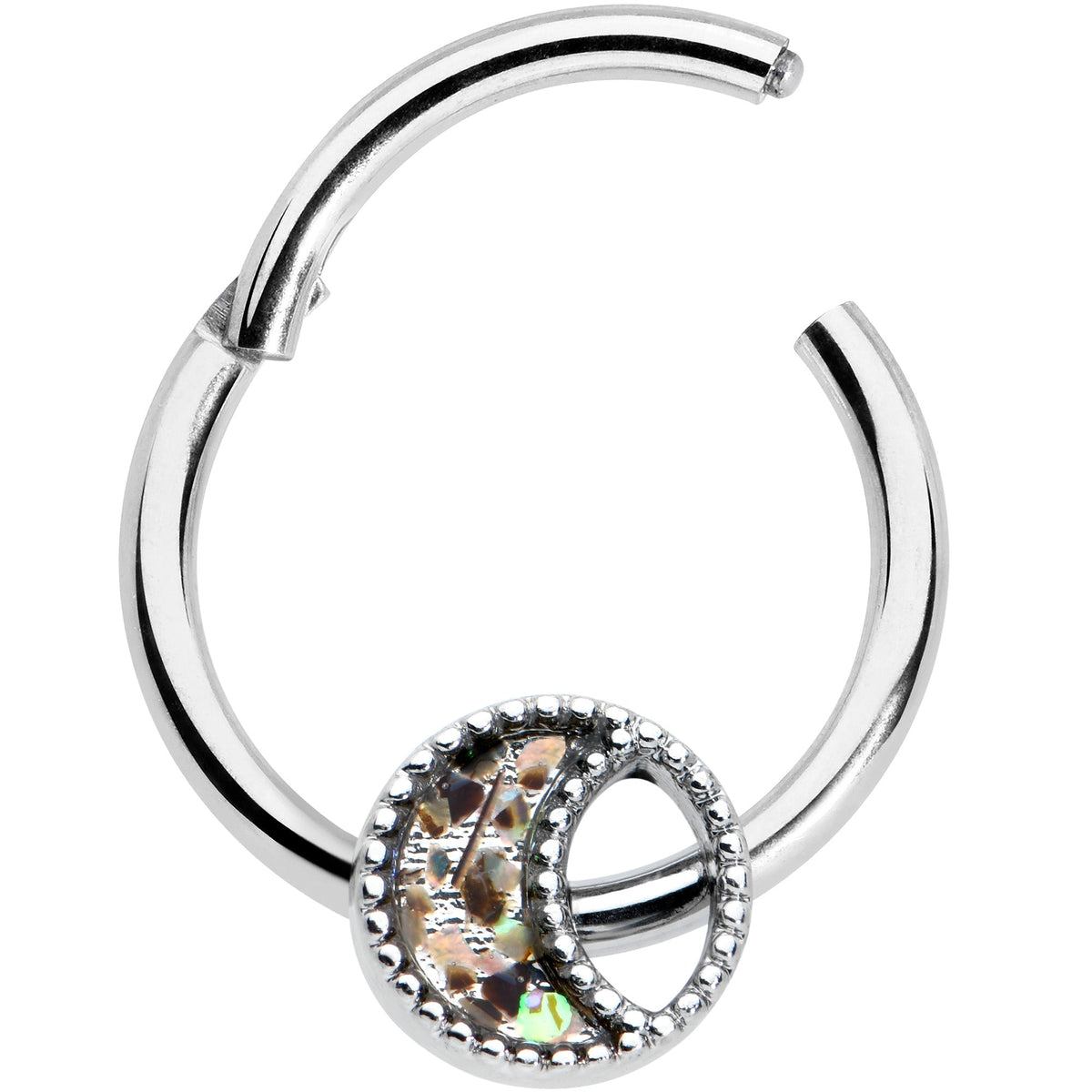 16G 3/8 Iridescent Crescent Moon Hinged Segment Ring