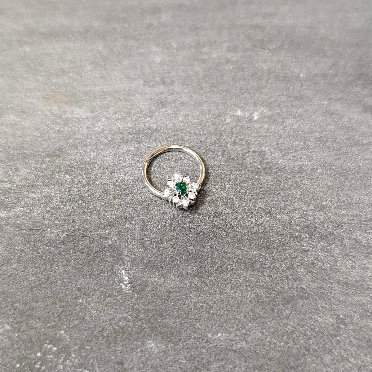 16G 3/8 Clear Green Gem Ornate Art Deco Hinged Segment Ring