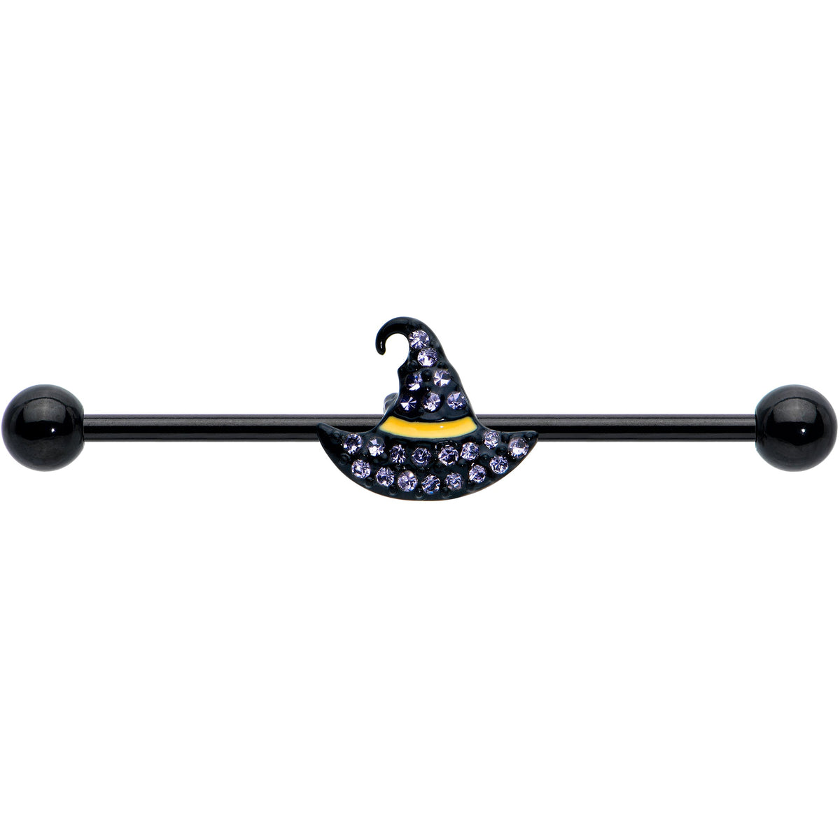 14G Clear Gem Black Witch Hat Halloween Industrial Barbell 38mm