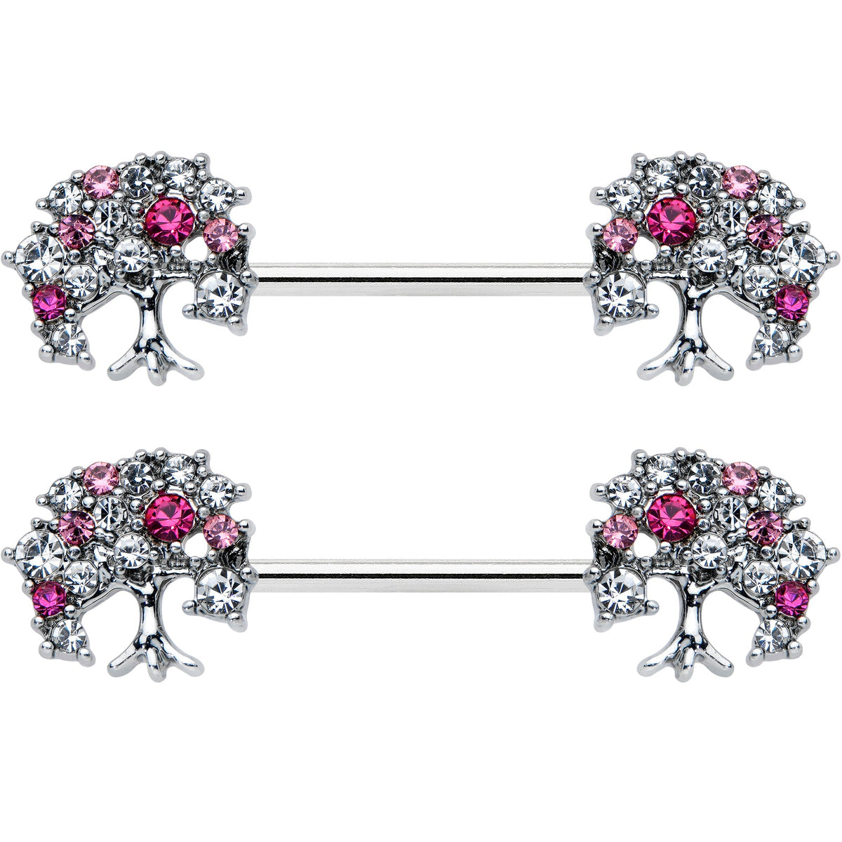 14G 9/16 Clear Pink Gem Luscious Fruit Tree Nipple Ring Set