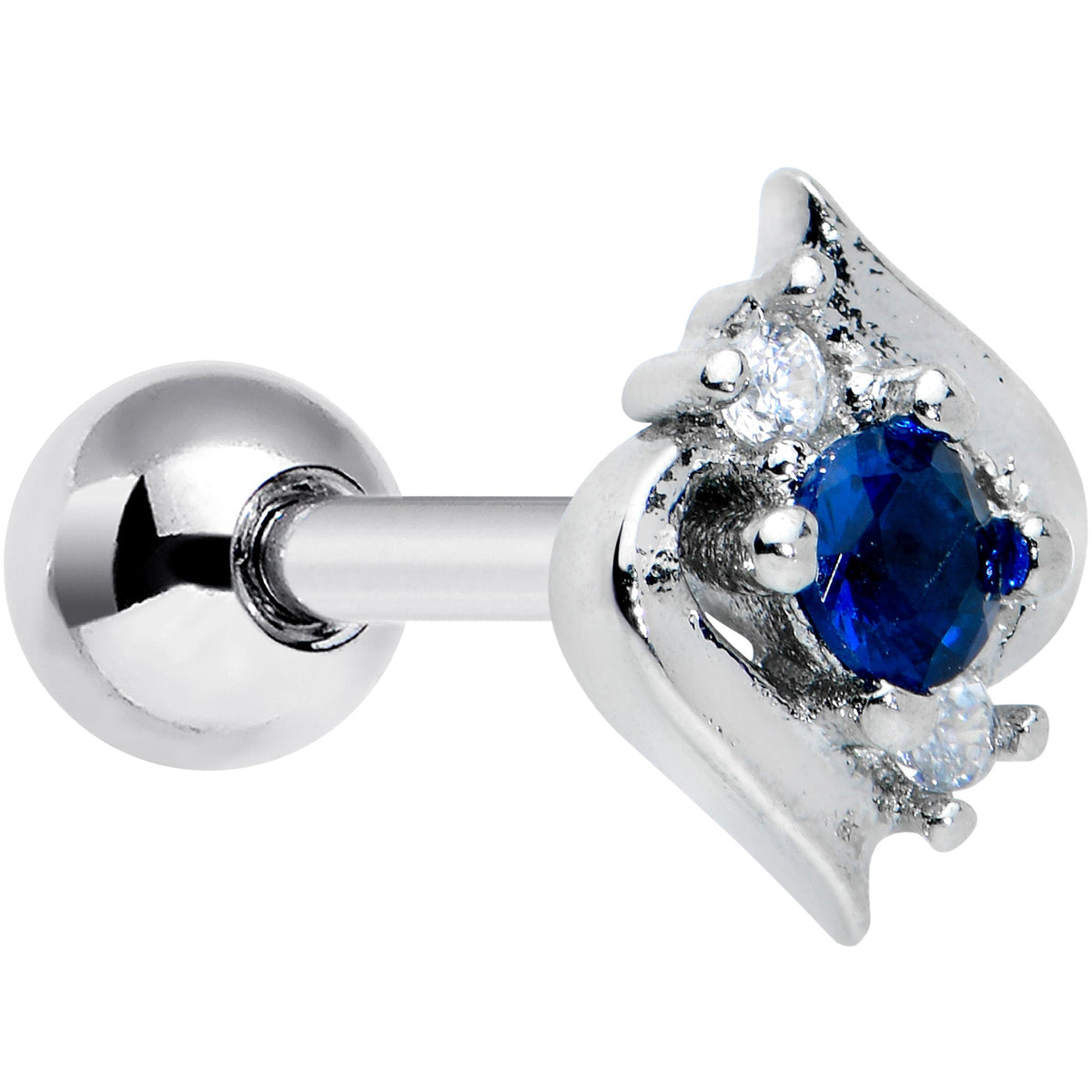 16G 1/4 Clear Blue Gem Oval Swirl Cartilage Tragus Earring