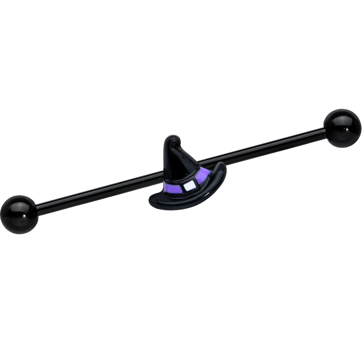 14G Black Purple Band Witch Hat Halloween Industrial Barbell 38mm