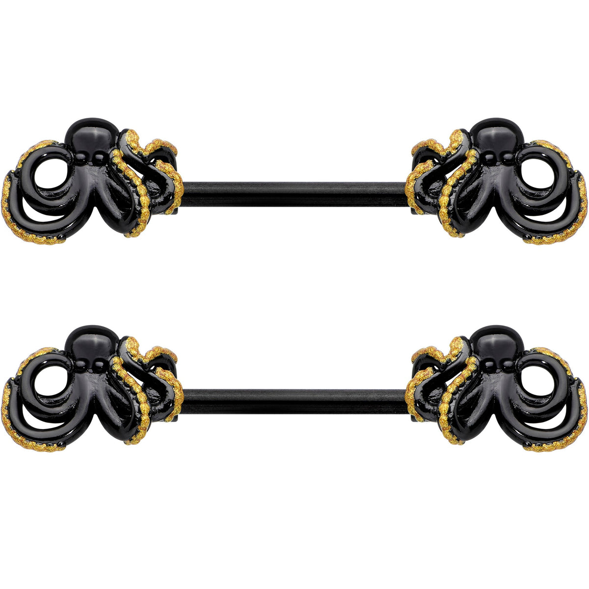 14G 9/16 Black Understated Octopus Barbell Nipple Ring Set