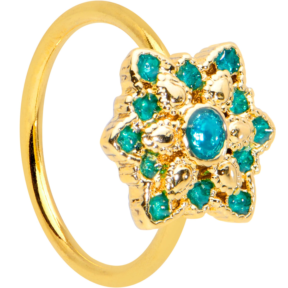 20G 5/16 Blue Gem Gold Tone Snowflake Nose Hoop