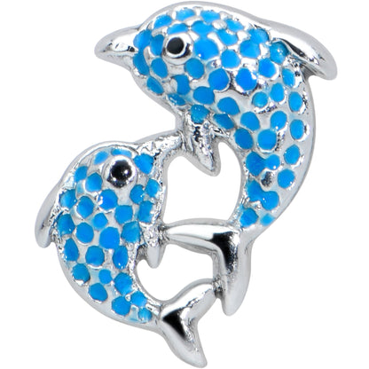 16G 1/4 Black Gem Blue Leaping Dolphins Cartilage Tragus Earring