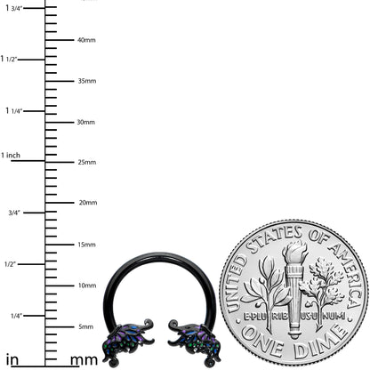 16G 3/8 Black Fantasy Faerie Wings Horseshoe Circular Barbell