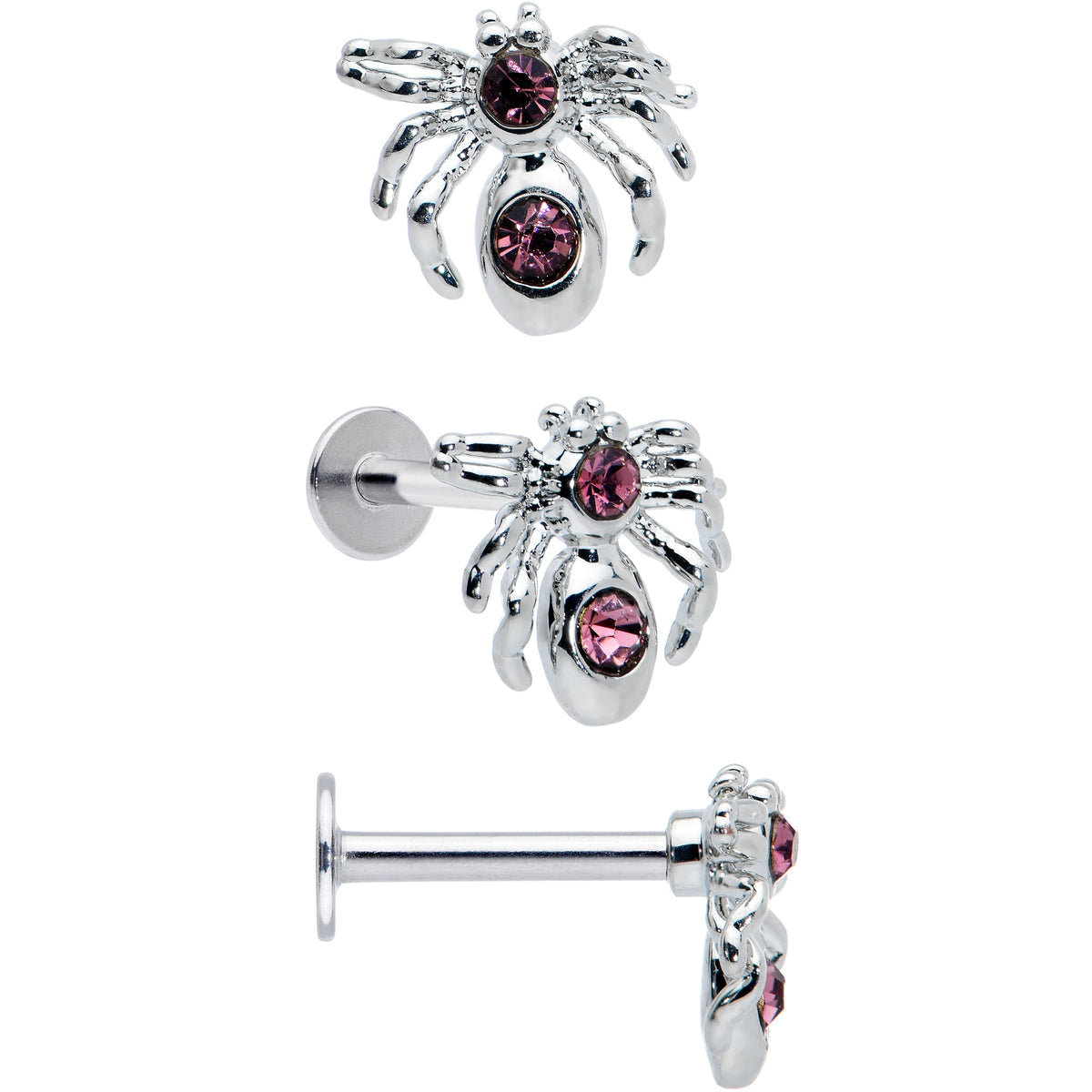 16G 5/16 Pink Gem Spider Witch Halloween Labret Tragus Set of 3