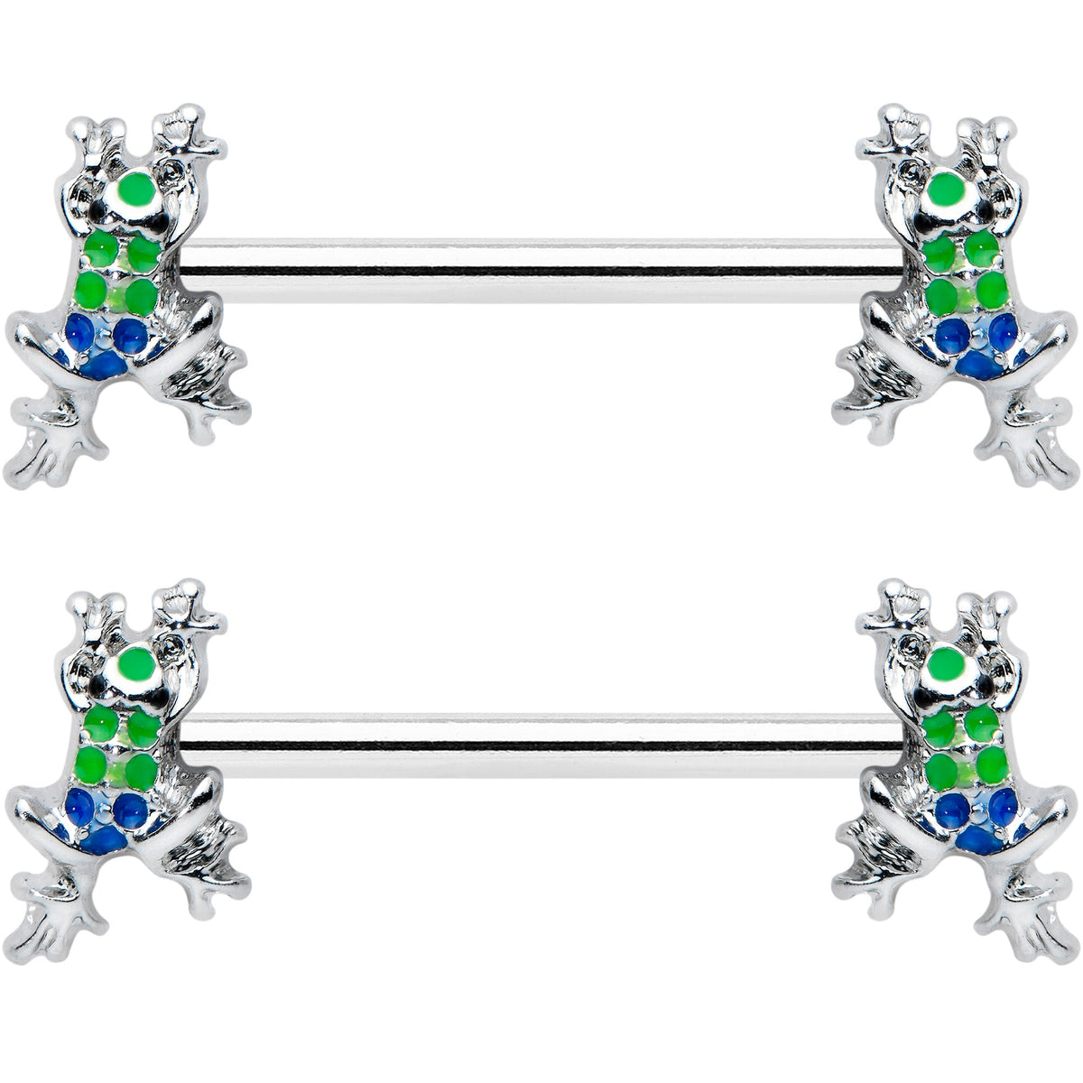 14G 9/16 Clear Gem Polka Dot Frog Barbell Nipple Ring Set