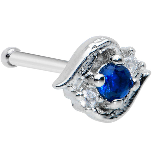 20G 1/4 Clear Blue Gem Oval Swirl Nose Bone