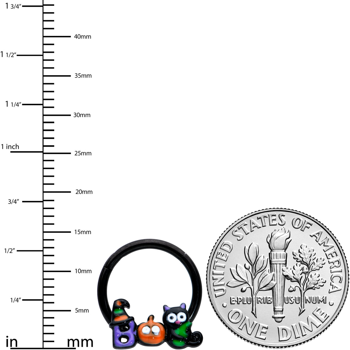 16G 3/8 Black Boo Party Halloween Hinged Segment Ring