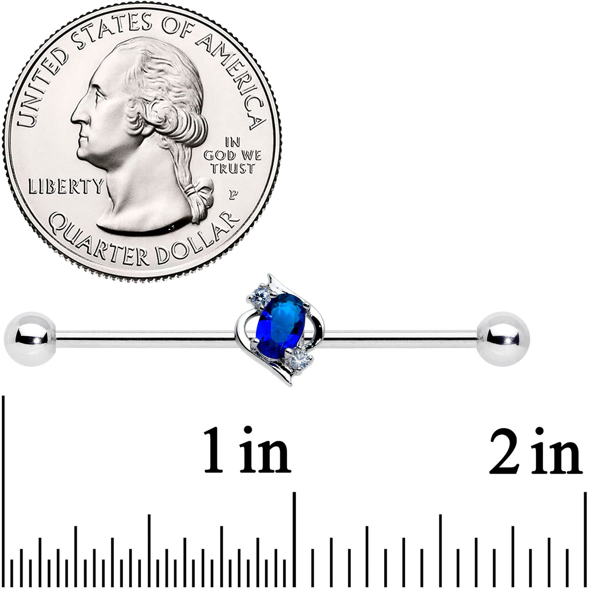 14G Clear Blue Gem Oval Swirl Industrial Barbell 38mm