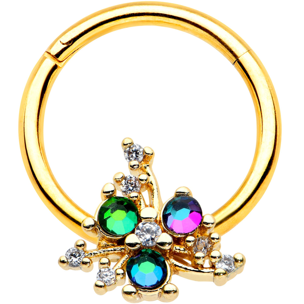 16G 3/8 Purple Tourmaline Gold Tone Spray Hinged Segment Ring