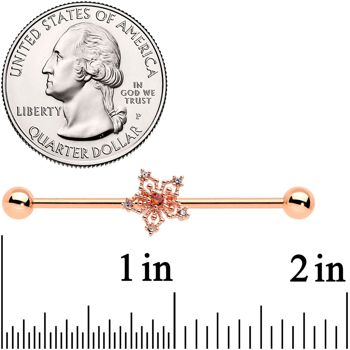 14G Red Gem Rosy Tone Texture Snowflake Industrial Barbell 38mm