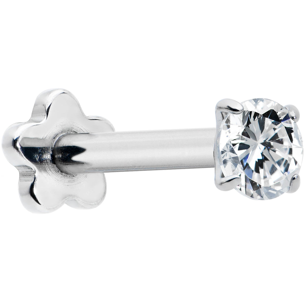 16G 5/16 Clear CZ G23 Titanium Threadless Flower Labret Tragus