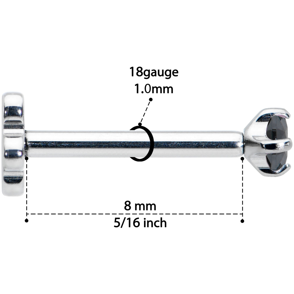 18G 5/16 Black CZ G23 Titanium Threadless Flower Labret Tragus