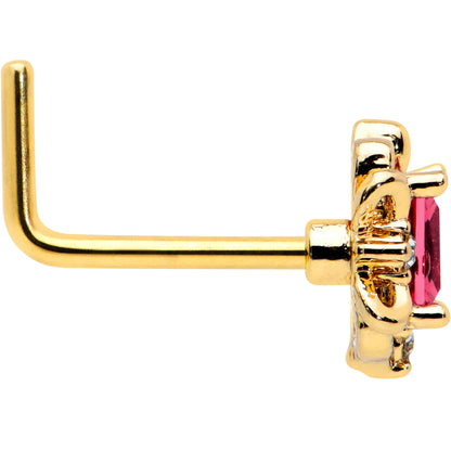 20G 7mm Red Gem Gold Tone Regal Escutcheon L Shape Nose Ring