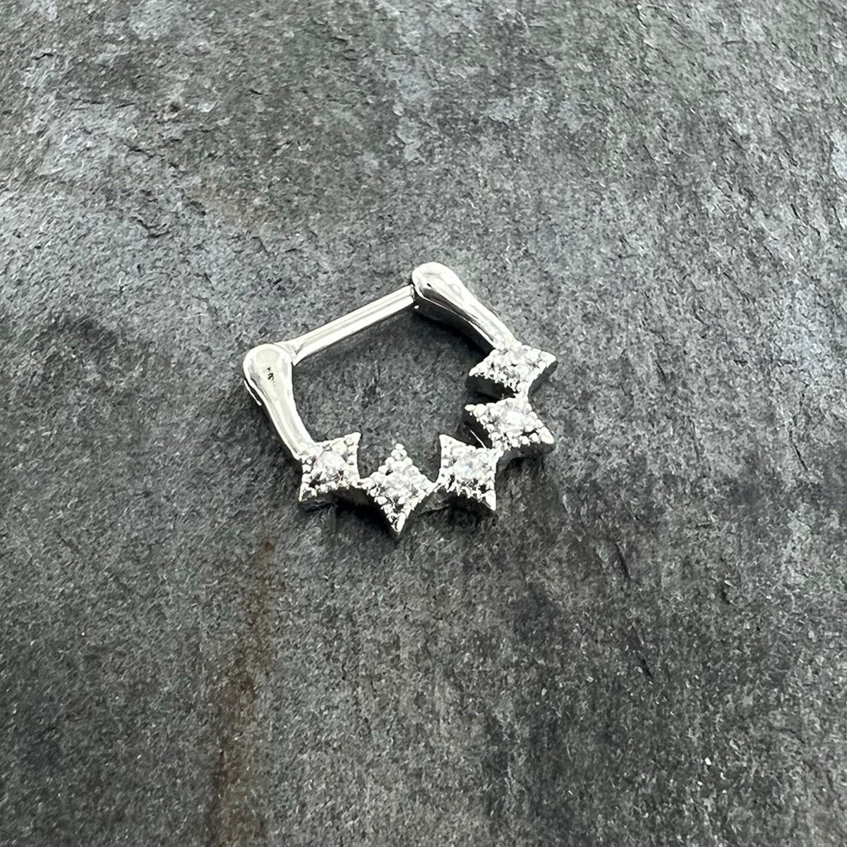 16G 3/8 Clear Gem Textured Rhombus Arc Cartilage Clicker Ring