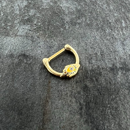 16G 3/8 Gold Tone Bold Peacock Feather Cartilage Clicker