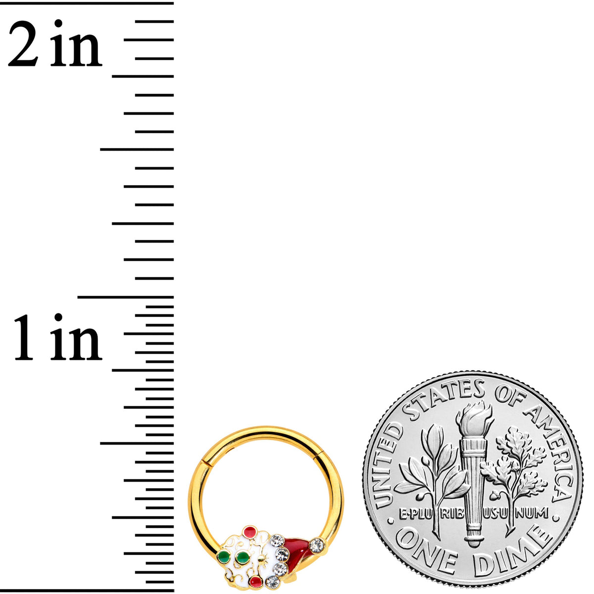 16G 3/8 Clear Gold Hue Deco Santa Christmas Hinged Segment Ring