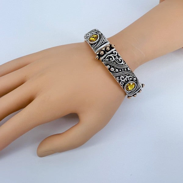 2 Tone Filigree Design Stretchable Bracelet
