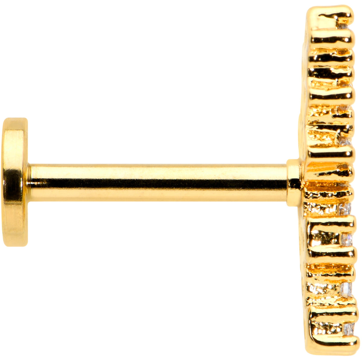 16G 5/16 CZ Gem Gold Hue Texture Arc Internal Thread Labret Tragus
