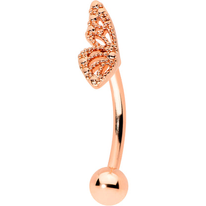 16G 5/16 Rose Gold Tone Textured Wing Curved Eyebrow Ring