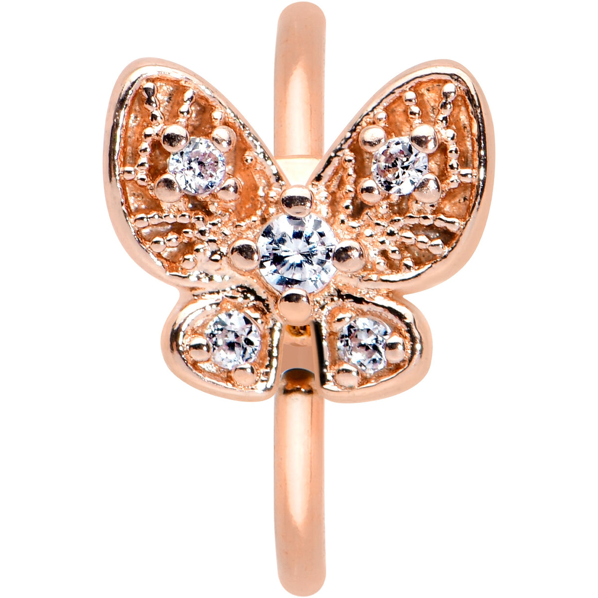 20G 5/16 Clear Gem Rose Gold Tone Airy Butterfly Nose Hoop