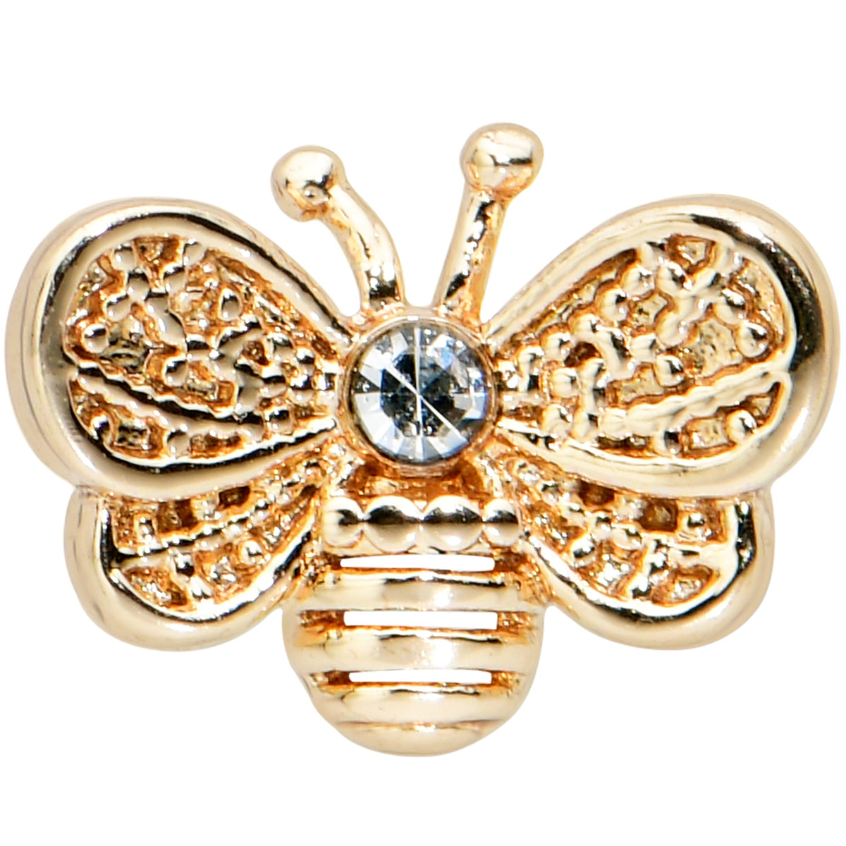 20G 1/4 Clear Gem Gold Tone Beauty Bee Nose Bone