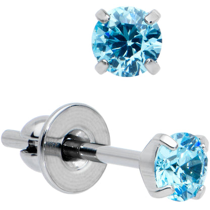 3mm Blue CZ Gem Implant Grade Titanium Stud Earrings