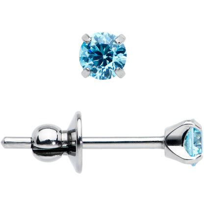 3mm Blue CZ Gem Implant Grade Titanium Stud Earrings