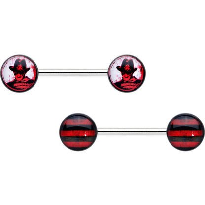 14G 9/16 Licensed Nightmare on Elm St Freddy Nipple Ring Set