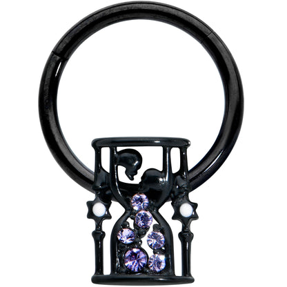 16G 3/8 Purple Gem Black Gothic Hourglass Hinged Segment Ring