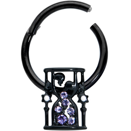 16G 3/8 Purple Gem Black Gothic Hourglass Hinged Segment Ring