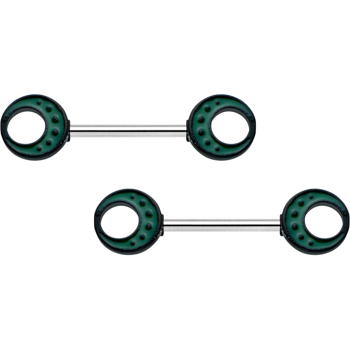 14G 9/16 Deep Green Moon Glow in the Dark Barbell Nipple Ring Set