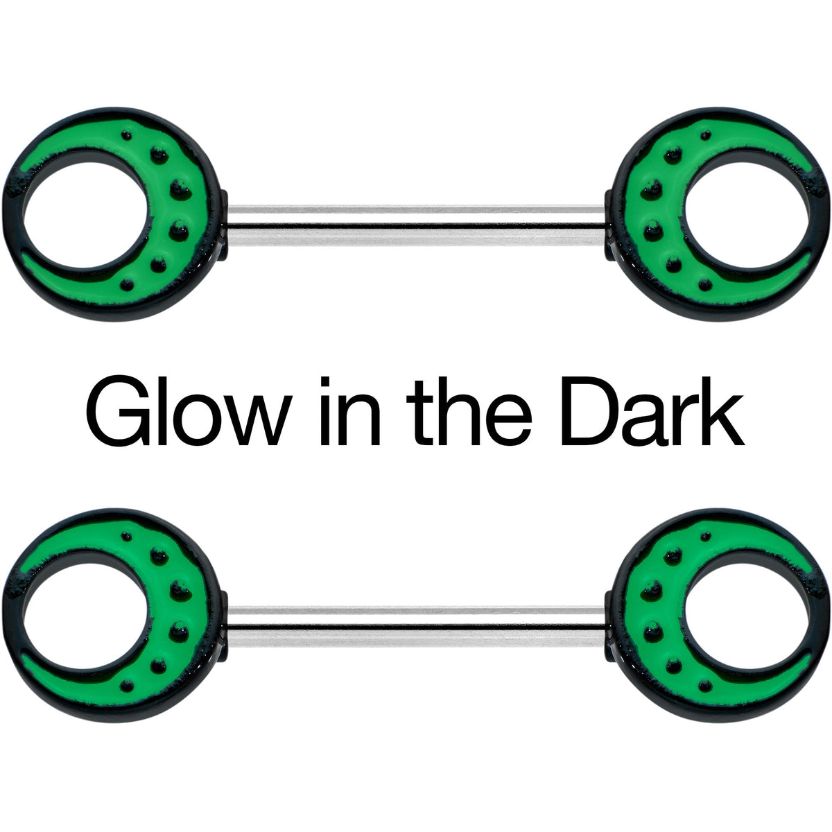 14G 9/16 Deep Green Moon Glow in the Dark Barbell Nipple Ring Set