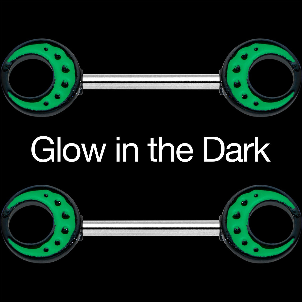 14G 9/16 Deep Green Moon Glow in the Dark Barbell Nipple Ring Set