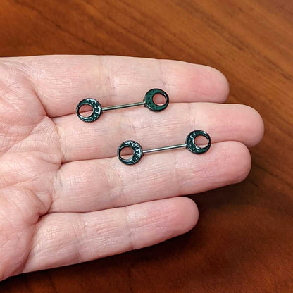 14G 9/16 Deep Green Moon Glow in the Dark Barbell Nipple Ring Set