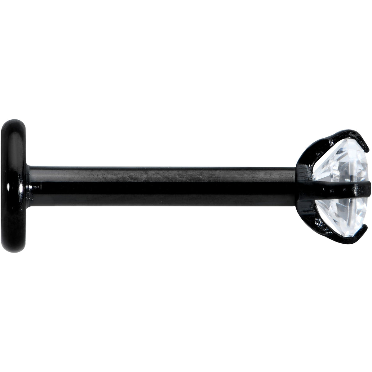 16G 5/16 Clear Gem Black Round End Internally Threaded Labret Tragus