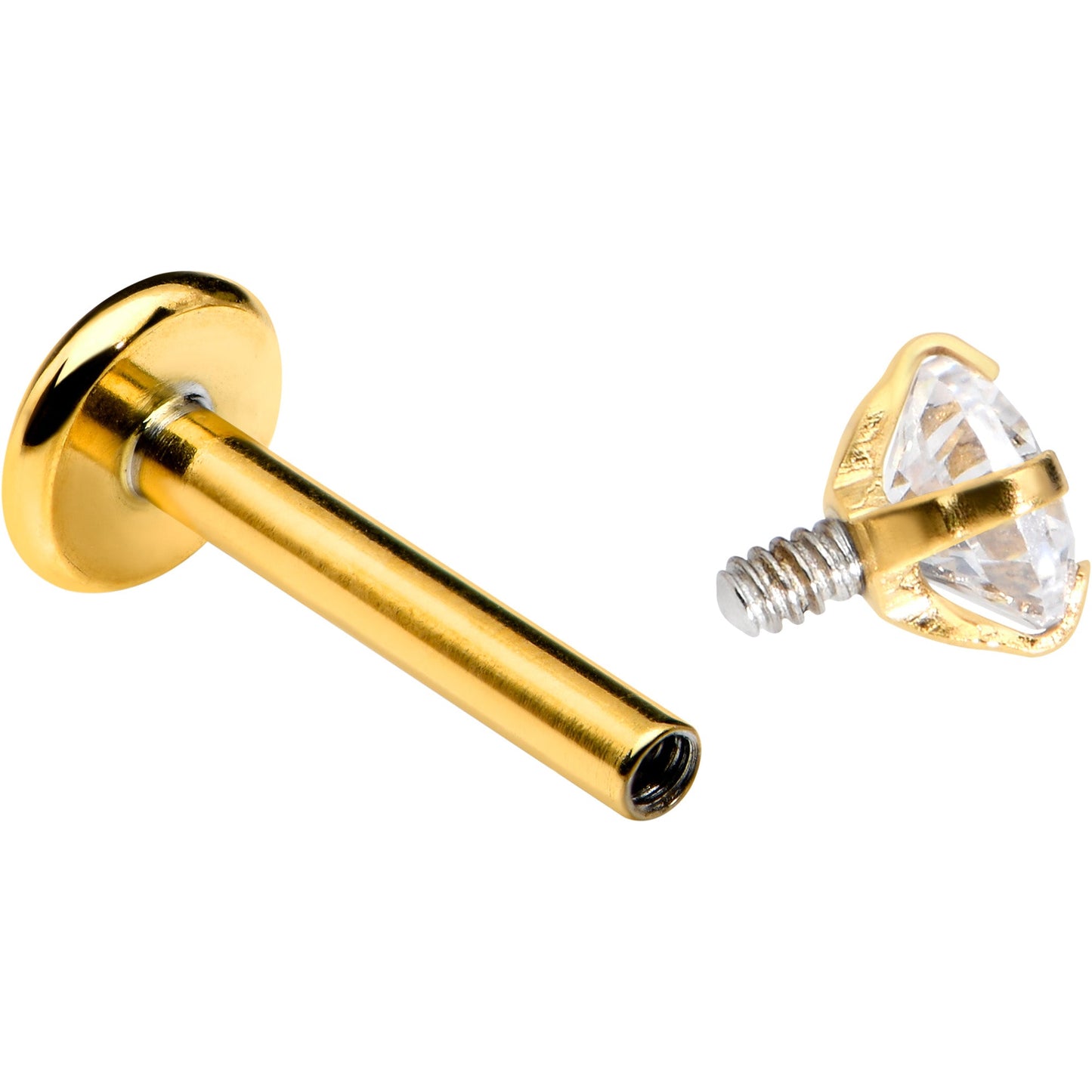 16G 5/16 Clear Gem Gold Tone Round Internal Thread Labret Tragus