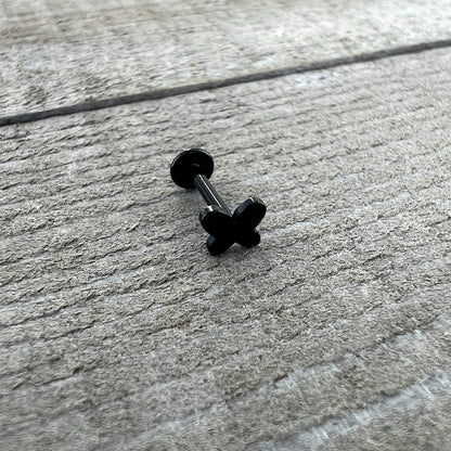 16G 5/16 Black Simple Butterfly Internally Threaded Labret Tragus