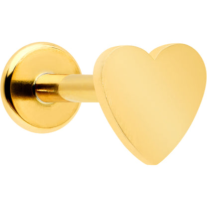 16G 5/16 Gold Tone Simple Heart Internally Threaded Labret Tragus