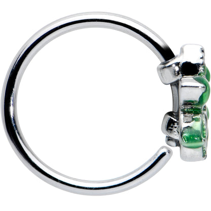 20G 5/16 Green Gem Textured Pot Leaf Nose Hoop