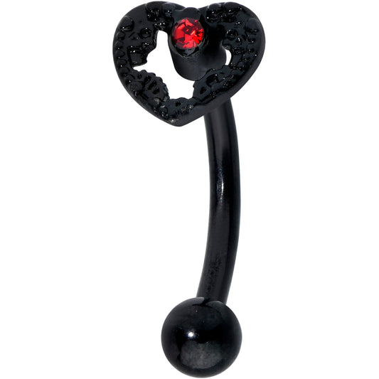 16G 5/16 Red Gem Black Steampunk Skeleton Curved Eyebrow Ring