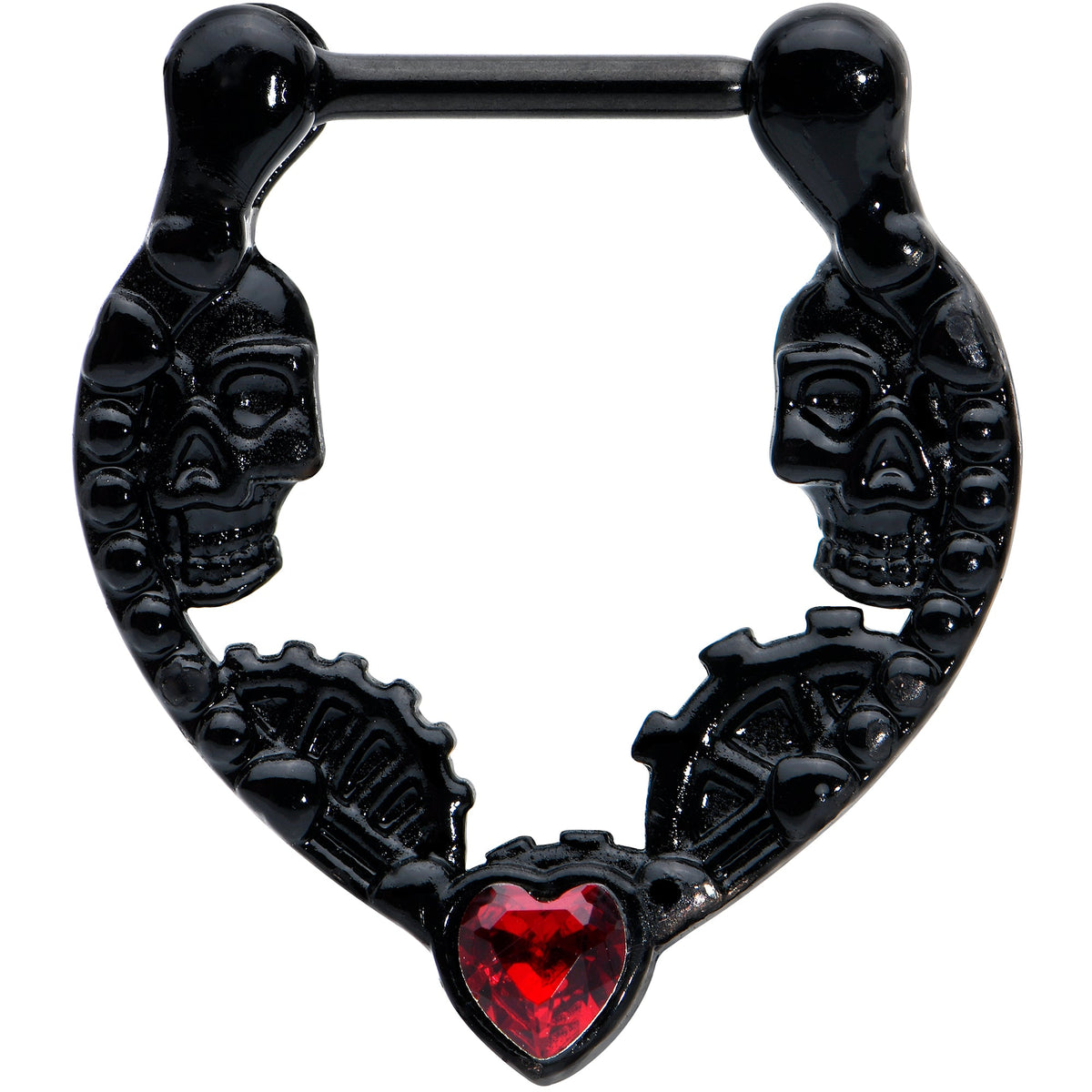 16G 5/16 Red Gem Black Steampunk Skeleton Heart Cartilage Clicker