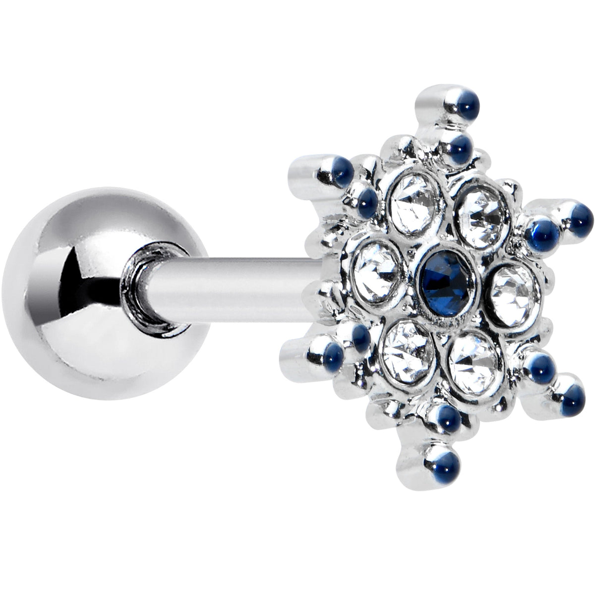 16G 1/4 Clear Blue Gem Festive Snowflake Cartilage Tragus Earring